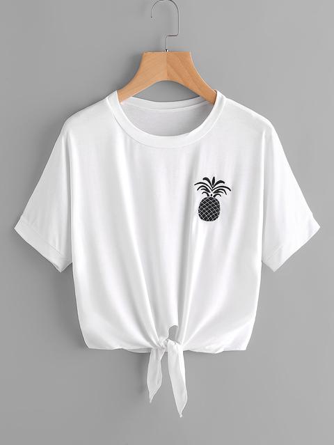 Camiseta Con Bordado De Piña Con Cordón