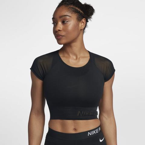 Nike Pro Deluxe Cropped Camiseta De Entrenamiento De Manga Corta - Mujer - Negro