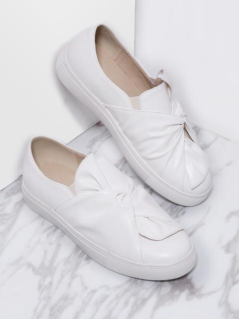 White Twisted Casual Pu Flats
