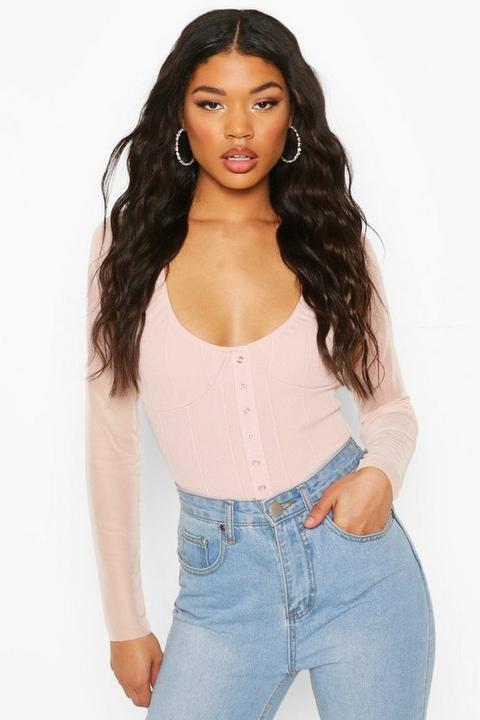 Womens Eyelet Detail Corset Style Body - Pink - 12, Pink