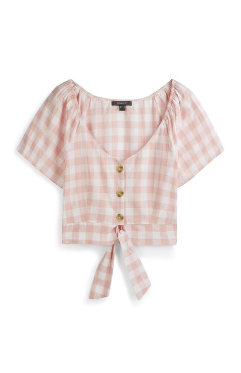 Pink Check Crop Top