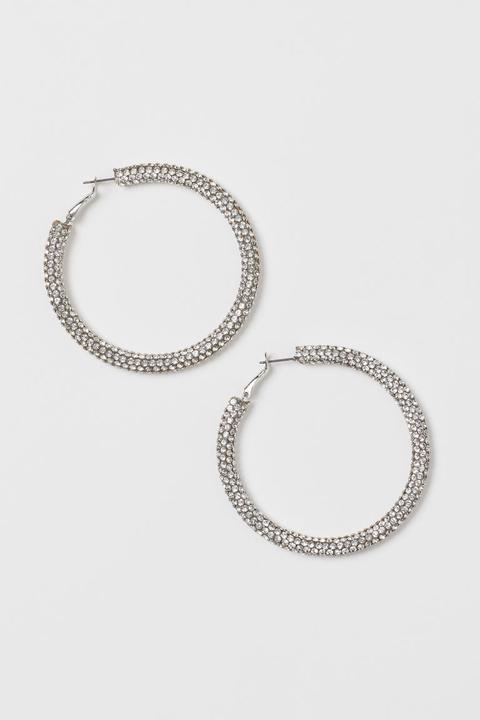 Rhinestone Hoop Earrings - Silver