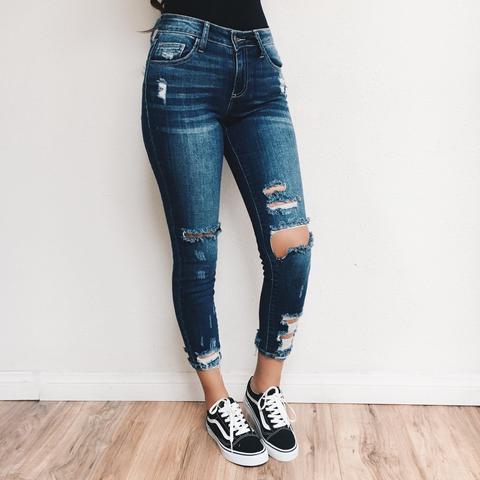 Distressed Midrise Jeans (dark Denim)