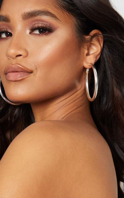 Silver Tubular Medium Hoop Earrings