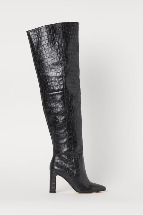 Leather Thigh Boots - Black