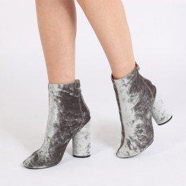 Lia Round Heel Ankle Boots In Grey Velvet