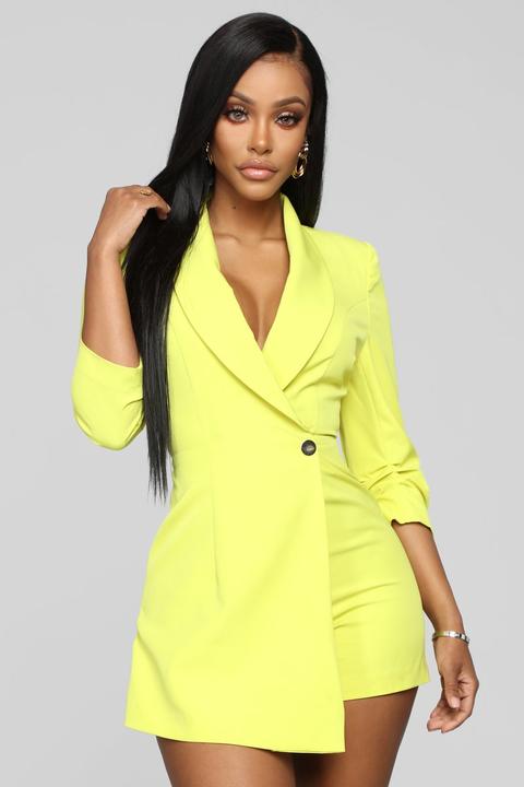 Invading Your Privacy Blazer Romper - Neon Yellow