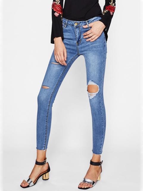 Frayed Hem Ripped Skinny Jeans