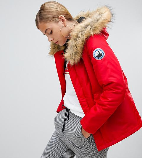 ASOS Style Buttons Boohoo from Rouge Qualité Parka Sport Fourrure Supérieure En Fausse De on 21 1FTKlJc
