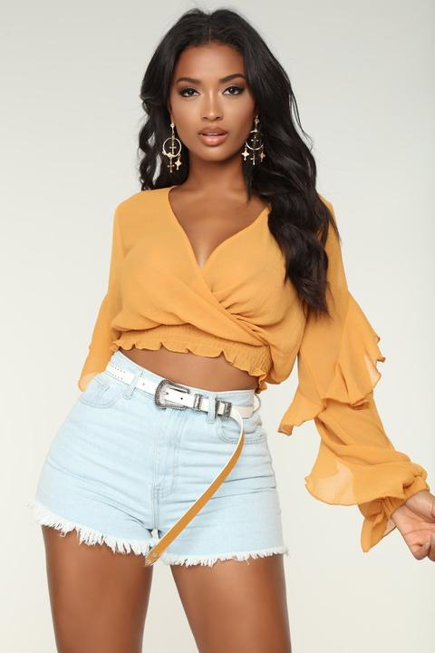 Slightly Classy Surplice Top - Mustard