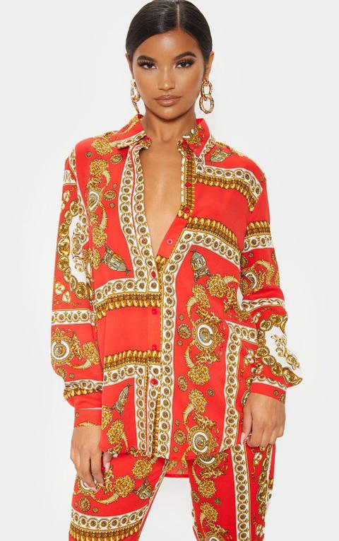 Red Scarf Print Oversized Shirt
