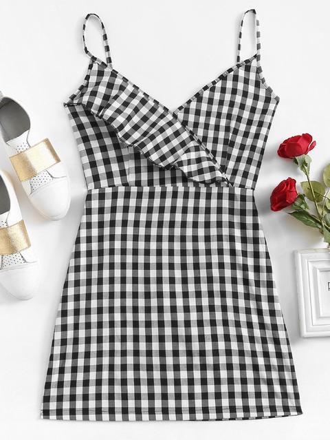 Ruffle Trim Gingham Cami Dress