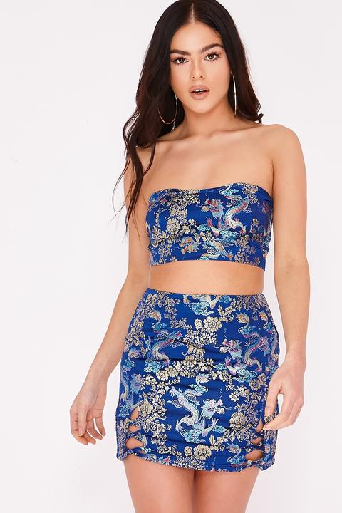 Blue Tops - Pia Mia Blue Jacquard Crop Top