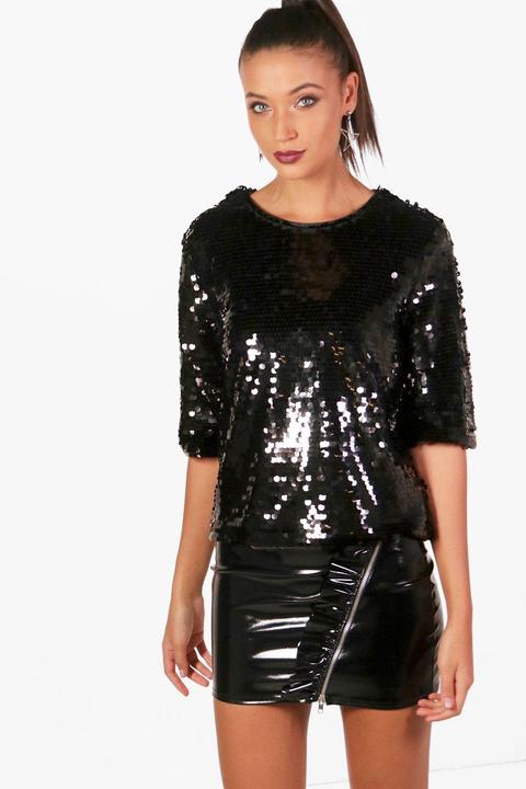 Tall Boxy Sequin Crop Top