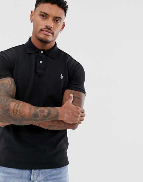 Polo De Piqué De Corte Slim En Negro Desgastado De Polo Ralph Lauren