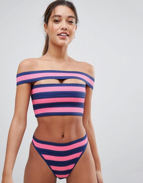 Asos - Top Bikini A Righe Con Scollo Alla Bardot - Multicolore