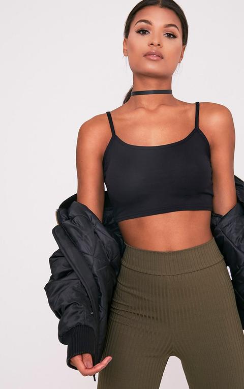 Basic Black Jersey Strappy Crop Top