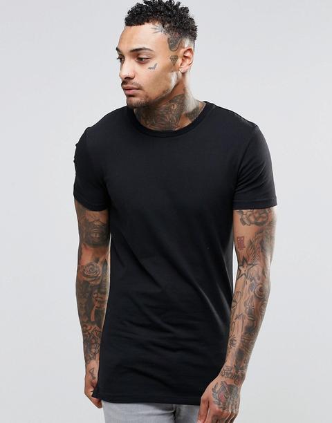 Asos - T-shirt Nera Muscle Fit Lunga - Nero