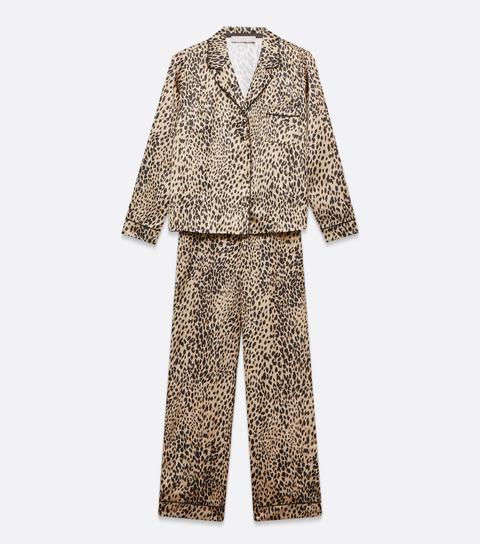 Brown Leopard Satin Wide Leg Pyjama Set New Look