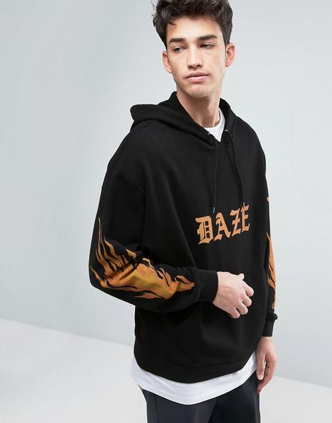 Sudadera Con Capucha Extragrande, Bajo Estilo Camiseta Y Estampado De Llamas De Asos