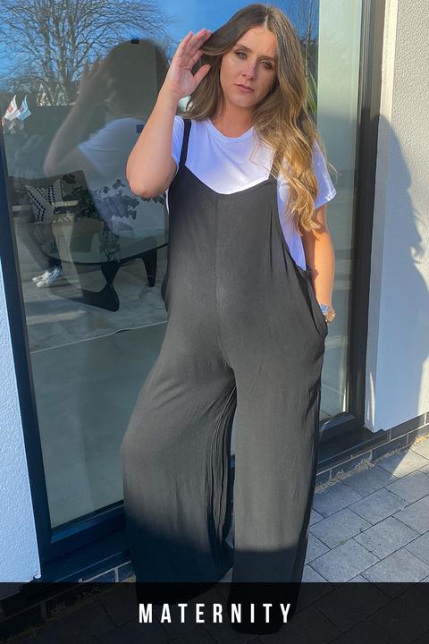 Black Jumpsuits - Brooke Vincent Maternity Black Cheesecloth Wide Leg Jumpsuit