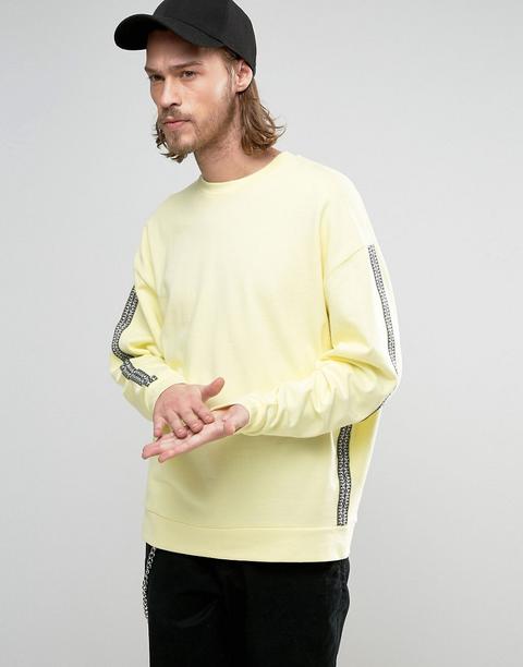 Asos - Felpa Oversize Con Fettucce A Motivo Azteco - Giallo