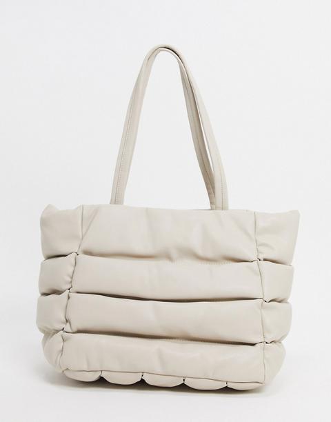 Asos Design Puffed Quilted Tote Bag In Off White