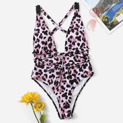 Costume Da Bagno Capestro Effetto Leopardo A Croce Con Fibbia