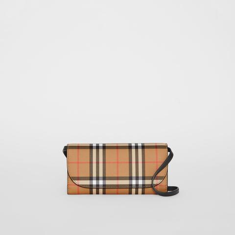 Detachable Strap Vintage Check Leather Wallet