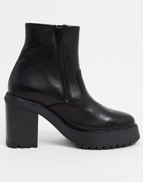 Asos Design Heeled Chelsea Boots In Black Leather With Zip Detail On ...