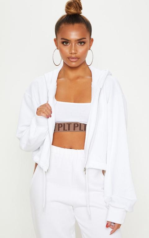 White Zip Front Drawstring Hoodie