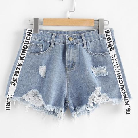 Shorts In Denim Con Stampa A Vivo