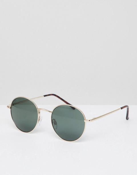 Aj Morgan Round Metal Sunglasses In Gold/green - Gold