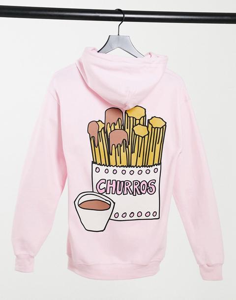 Sudadera Rosa Claro Extragrande Con Capucha Y Estampado De Churros De New Love Club