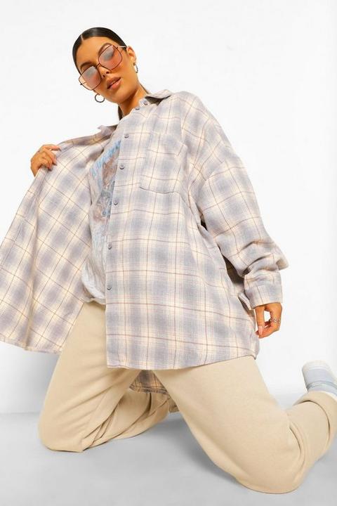 Camisa Oversize De Cuadros, Gris