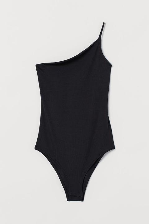 Body De Un Hombro En Canalé - Negro