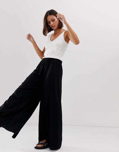 Weekday - Pantalon Large Fendu Sur Le Côté - Noir