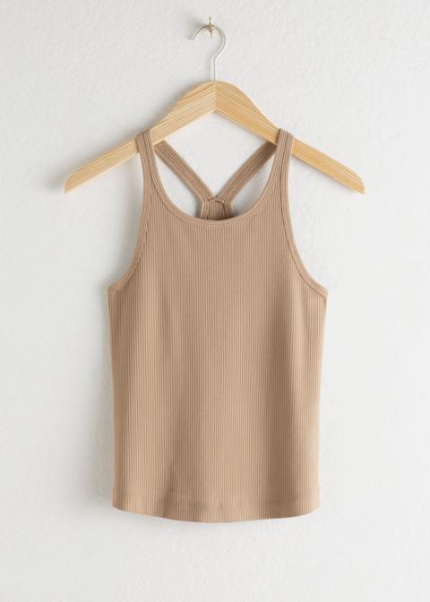 Fitted Racer Back Tank Top - Beige