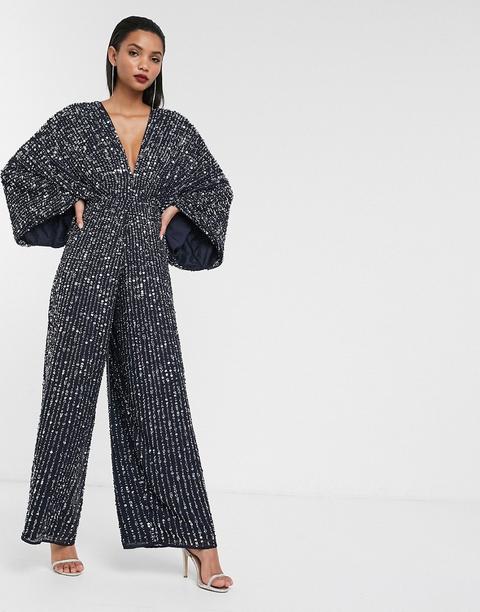 Asos Edition - Combinaison Large À Manches Kimono Ornée De Sequins-marine