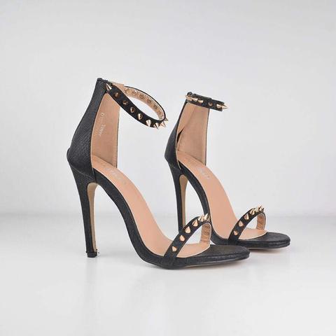 Janel - Studded Heeled Sandals In Snake Print