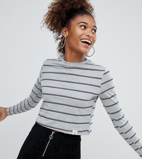 Pull&bear Stripe Grey Crop Long Sleeve Top