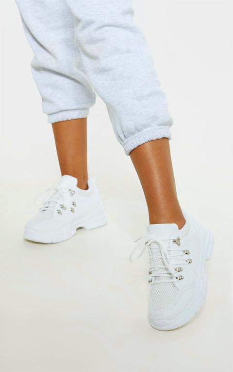White Hiker Eyelet Detail Lace Up Trainer