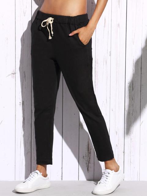 Jeans Con Coulisse Su Cintola - Nero