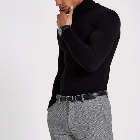 Black Slim Fit Roll Neck Jumper