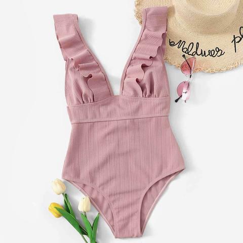 Costume Da Bagno Con Scollo A V Profondo E Volant
