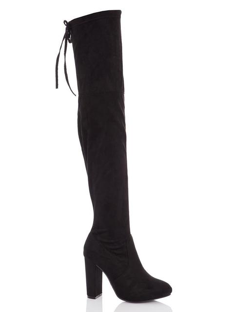 Black Over The Knee Block Heel Boots