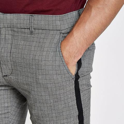grey check skinny fit tape chino trousers