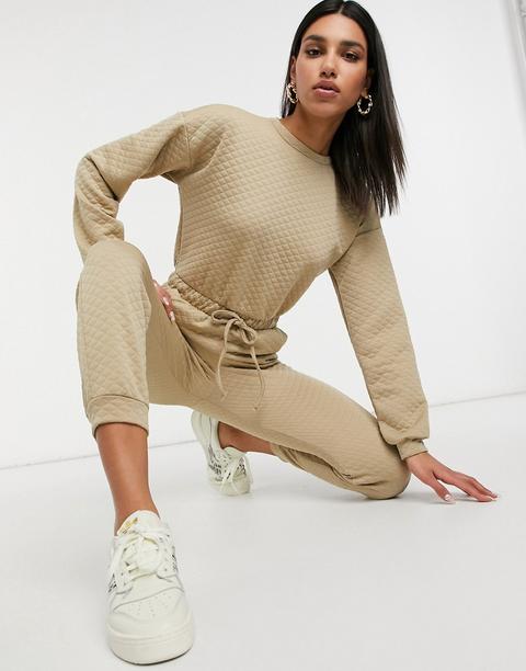 Asos Design Quilted Basic Jogger Jumpsuit In Stone-brown