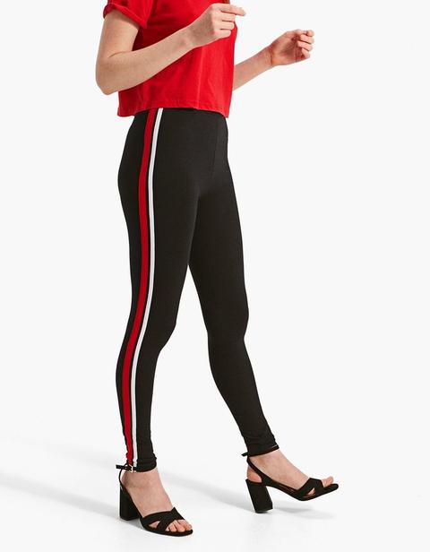 Leggings Con Striscia Laterale Rosso