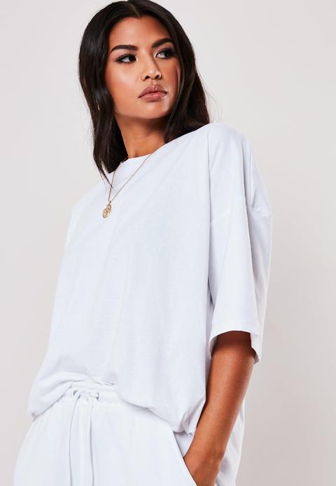 T-shirt Blanc Oversize Avec Épaules Tombantes